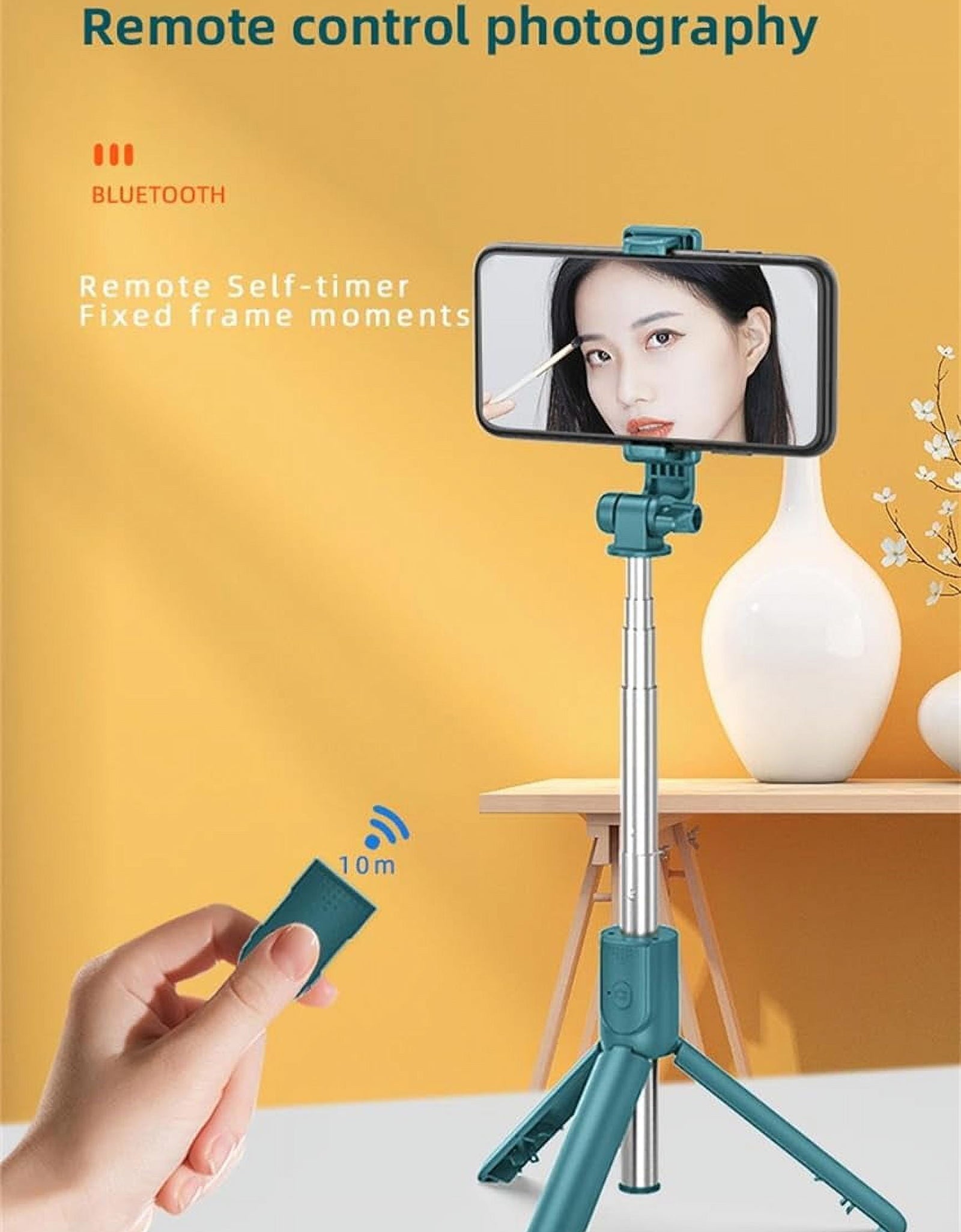 Selfie Stick Tripod,3 in 1 Extendable 360° Rotation Tripod Stand with Detachable Wireless Remote Portable Mobile Phone Holder Compatible with Iphone,Android,Samsung (White+Light)