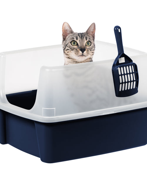 Load image into Gallery viewer, , High Sided Open Top Cat Litter Box with Scoop, Navy
