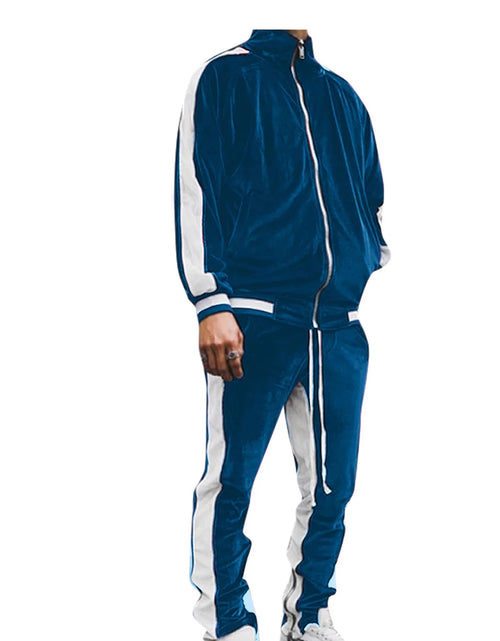Load image into Gallery viewer, Velour Tracksuit Mens,2023 Men'S Velour Tracksuit 2 Pieces Winter Warm Full Zip up Jacket Sweatpants Fitness Sportswear Sweatsuit Jogger Sets
