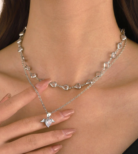 Crystal Heart Pendant Necklaces for Women Heart Necklace Angle Necklace Dainty Layered Pendant Necklaces Jewelry Gift for Her