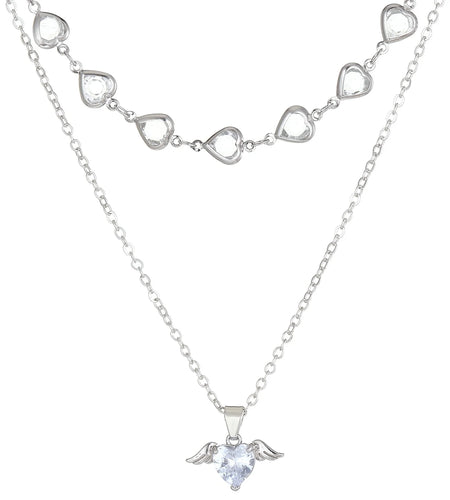 Crystal Heart Pendant Necklaces for Women Heart Necklace Angle Necklace Dainty Layered Pendant Necklaces Jewelry Gift for Her