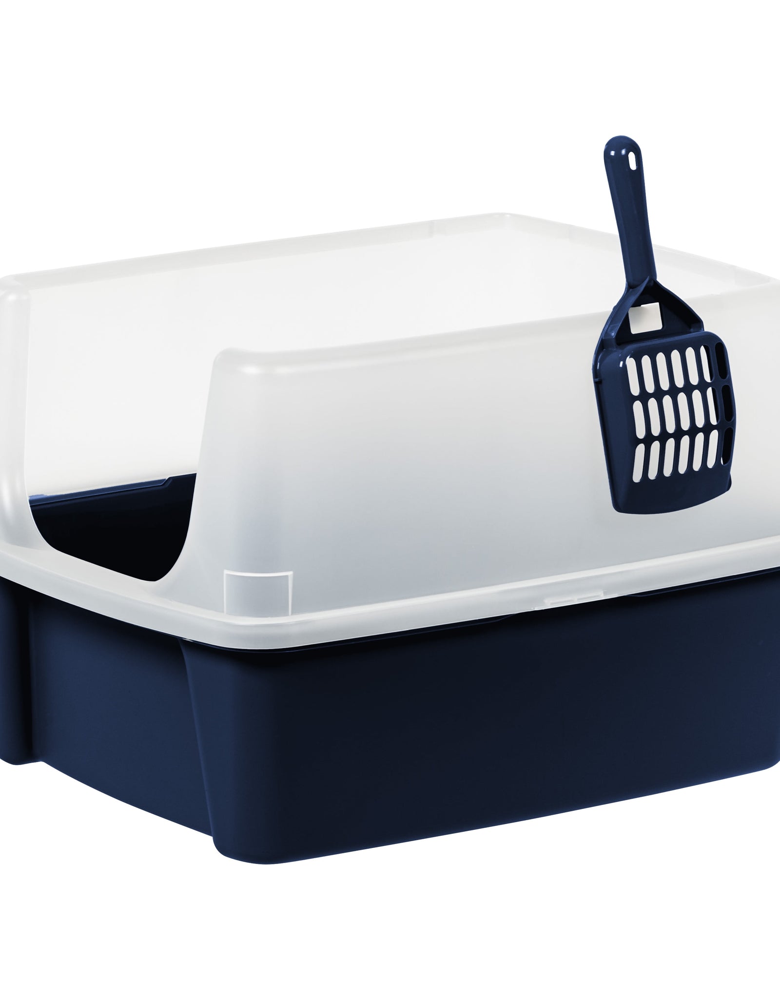 , High Sided Open Top Cat Litter Box with Scoop, Navy